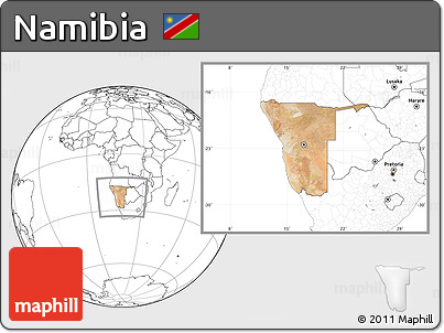 Satellite Location Map of Namibia, blank outside