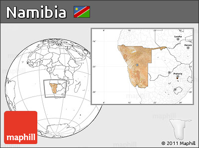 Satellite Location Map of Namibia, blank outside