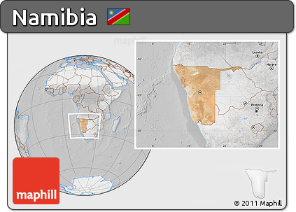 Satellite Location Map of Namibia, lighten, desaturated