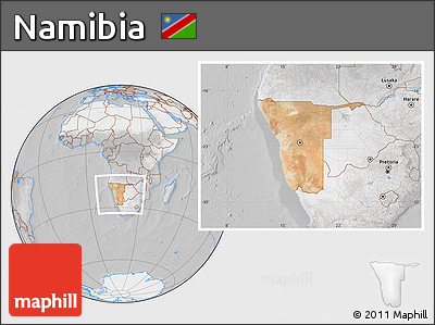 Satellite Location Map of Namibia, lighten, desaturated