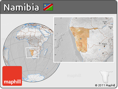 Satellite Location Map of Namibia, lighten, desaturated