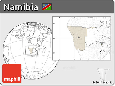 Shaded Relief Location Map of Namibia, blank outside