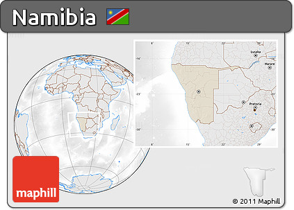 Shaded Relief Location Map of Namibia, lighten, desaturated
