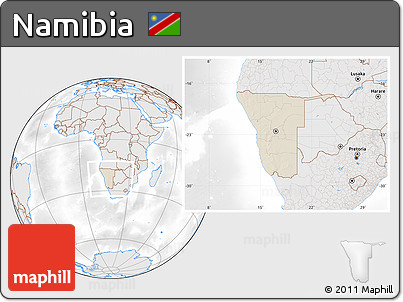 Shaded Relief Location Map of Namibia, lighten, desaturated