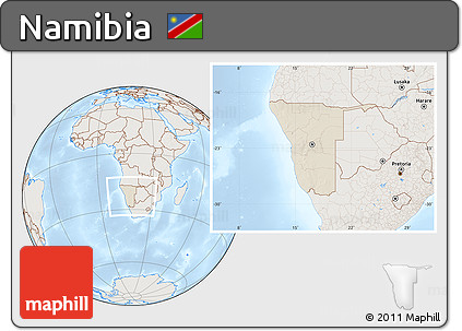 Shaded Relief Location Map of Namibia, lighten