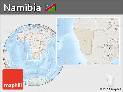 Shaded Relief Location Map of Namibia, lighten