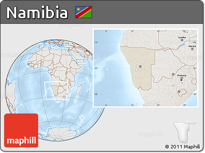 Shaded Relief Location Map of Namibia, lighten