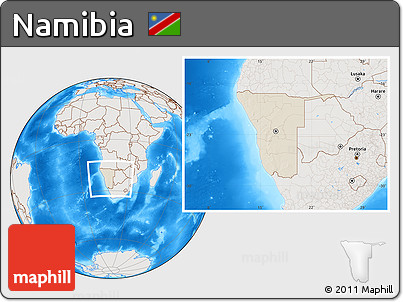 Shaded Relief Location Map of Namibia, lighten, semi-desaturated, land only