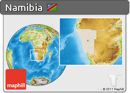 Shaded Relief Location Map of Namibia, physical outside