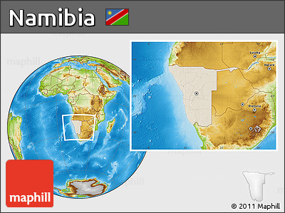 Shaded Relief Location Map of Namibia, physical outside
