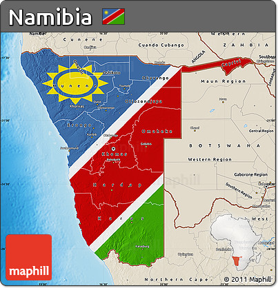 Flag Map of Namibia, shaded relief outside, flag rotated