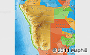 Physical Map of Namibia, political outside