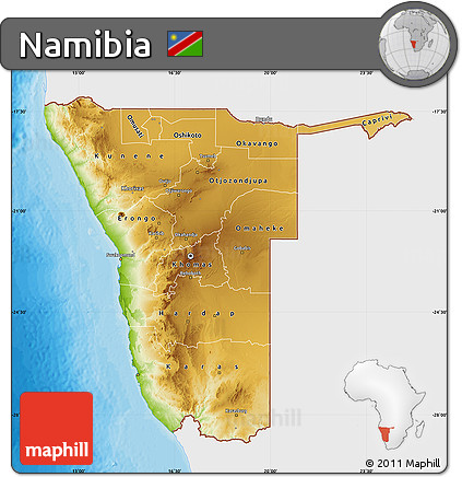 Physical Map of Namibia, single color outside, bathymetry sea, shaded relief sea