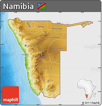 Physical Map of Namibia, single color outside, bathymetry sea, shaded relief sea