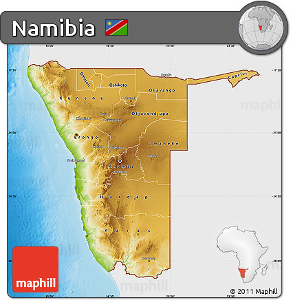 Physical Map of Namibia, single color outside