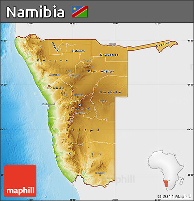 Physical Map of Namibia, single color outside