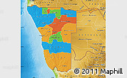 Political Map of Namibia, physical outside