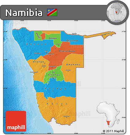 Political Map of Namibia, single color outside