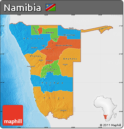 Political Map of Namibia, single color outside