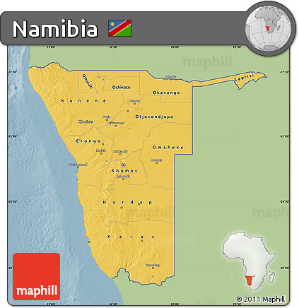 Savanna Style Map of Namibia, single color outside