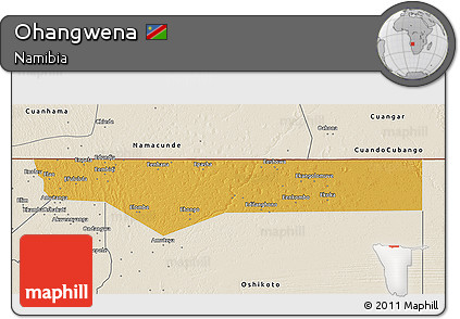 Physical 3D Map of Ohangwena, shaded relief outside
