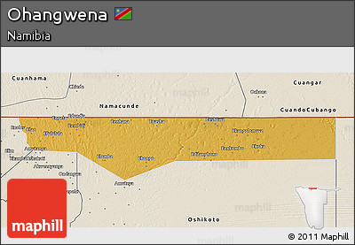 Physical 3D Map of Ohangwena, shaded relief outside