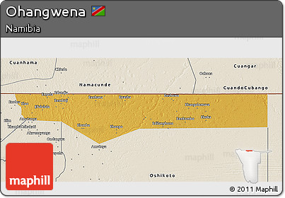 Physical 3D Map of Ohangwena, shaded relief outside