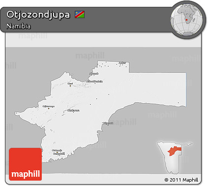 Gray 3D Map of Otjozondjupa, single color outside