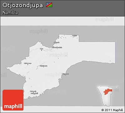 Gray 3D Map of Otjozondjupa, single color outside