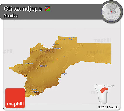 Physical 3D Map of Otjozondjupa, cropped outside