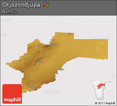 Physical 3D Map of Otjozondjupa, cropped outside