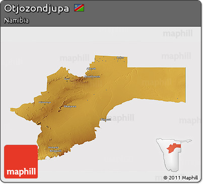 Physical 3D Map of Otjozondjupa, cropped outside