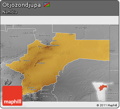 Physical 3D Map of Otjozondjupa, desaturated