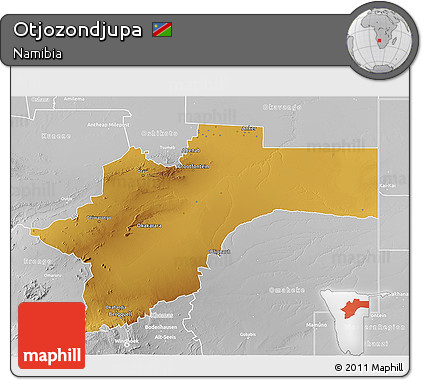 Physical 3D Map of Otjozondjupa, lighten, desaturated