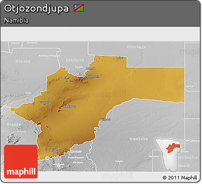 Physical 3D Map of Otjozondjupa, lighten, desaturated