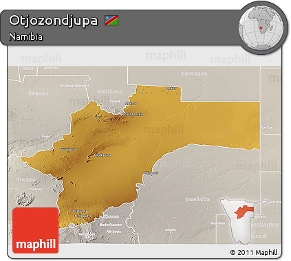 Physical 3D Map of Otjozondjupa, lighten, semi-desaturated