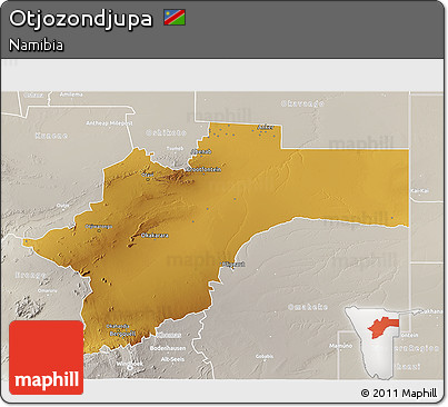 Physical 3D Map of Otjozondjupa, lighten, semi-desaturated