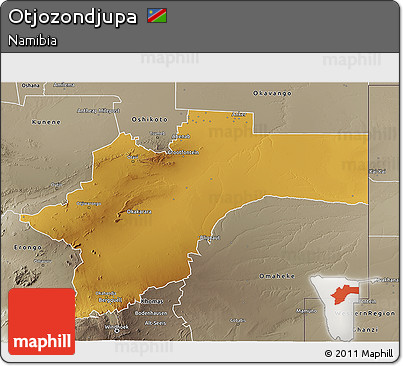 Physical 3D Map of Otjozondjupa, semi-desaturated
