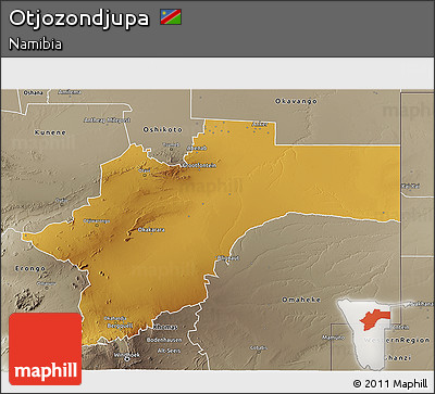 Physical 3D Map of Otjozondjupa, semi-desaturated