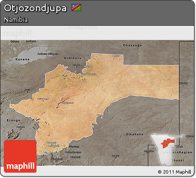 Satellite 3D Map of Otjozondjupa, darken, semi-desaturated