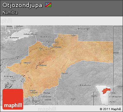 Satellite 3D Map of Otjozondjupa, desaturated