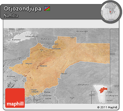 Satellite 3D Map of Otjozondjupa, desaturated