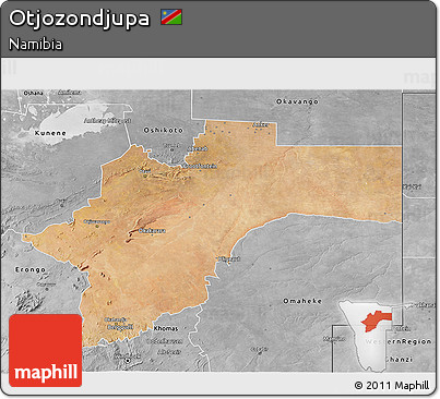 Satellite 3D Map of Otjozondjupa, desaturated