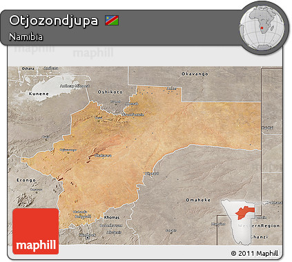Satellite 3D Map of Otjozondjupa, semi-desaturated