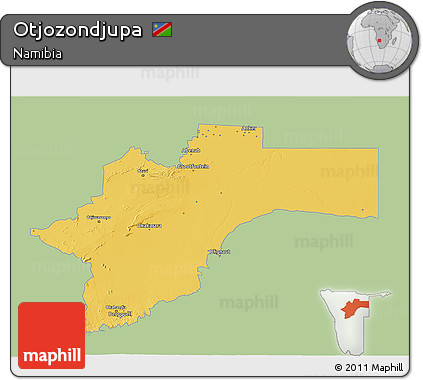 Savanna Style 3D Map of Otjozondjupa, single color outside