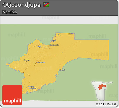 Savanna Style 3D Map of Otjozondjupa, single color outside