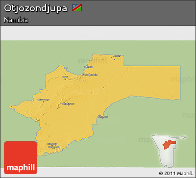 Savanna Style 3D Map of Otjozondjupa, single color outside