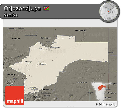 Shaded Relief 3D Map of Otjozondjupa, darken