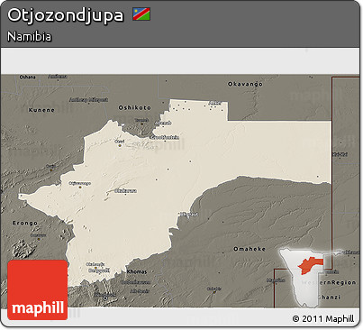 Shaded Relief 3D Map of Otjozondjupa, darken