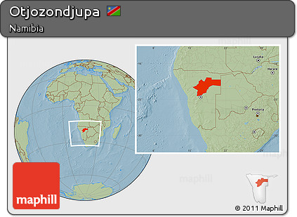 Savanna Style Location Map of Otjozondjupa, within the entire country, hill shading
